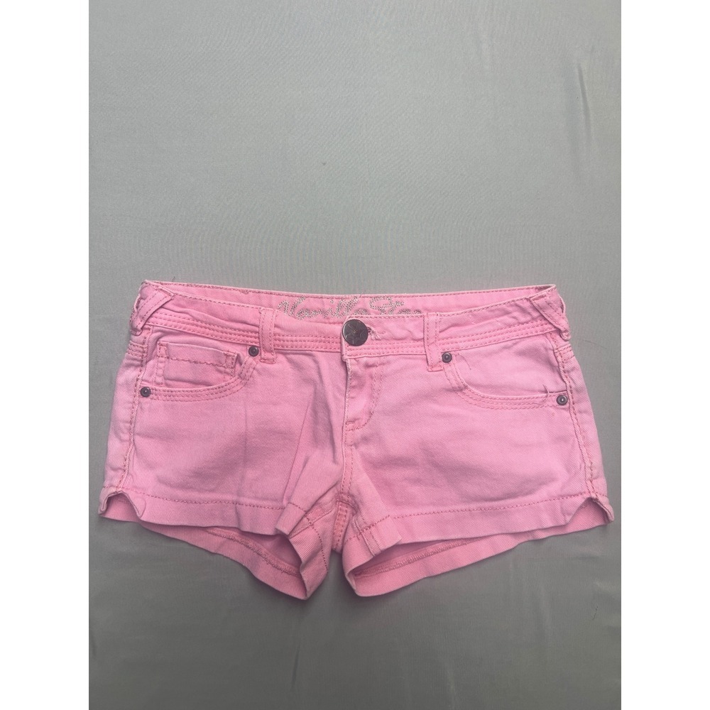 Vanilla Star Pink Denim Shorts Low Rise Mini Size 5 V3027-244 Cotton Stretch